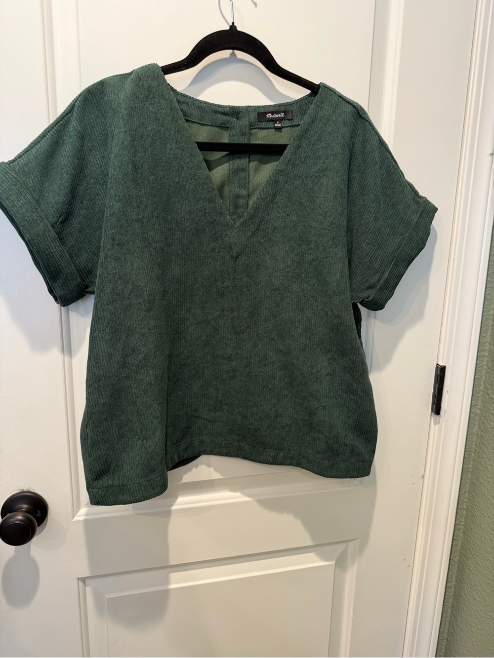 Madewell Forest Green V-Neck Short Sleeve Corduroy Tunic